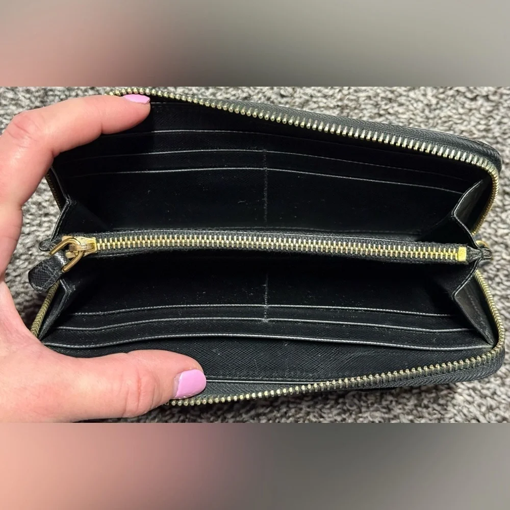 Prada Saffiano leather bow zip around wallet